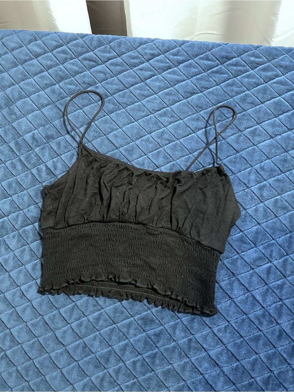 Black Ruffled Crop Top w/ Spaghetti Straps Women Size Medium - Casual Cropped